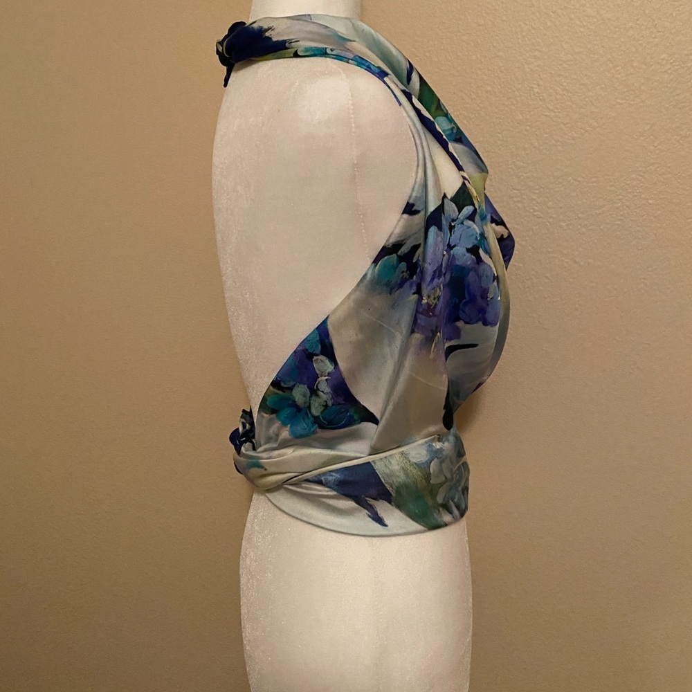 BONUS GIFT Mulberry Silk HANDMADE Blue Floral Hand Stitched Scarf Wrap - Picture 2 of 8